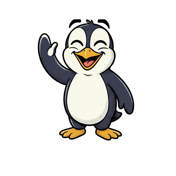 Penguin mascot waving hello